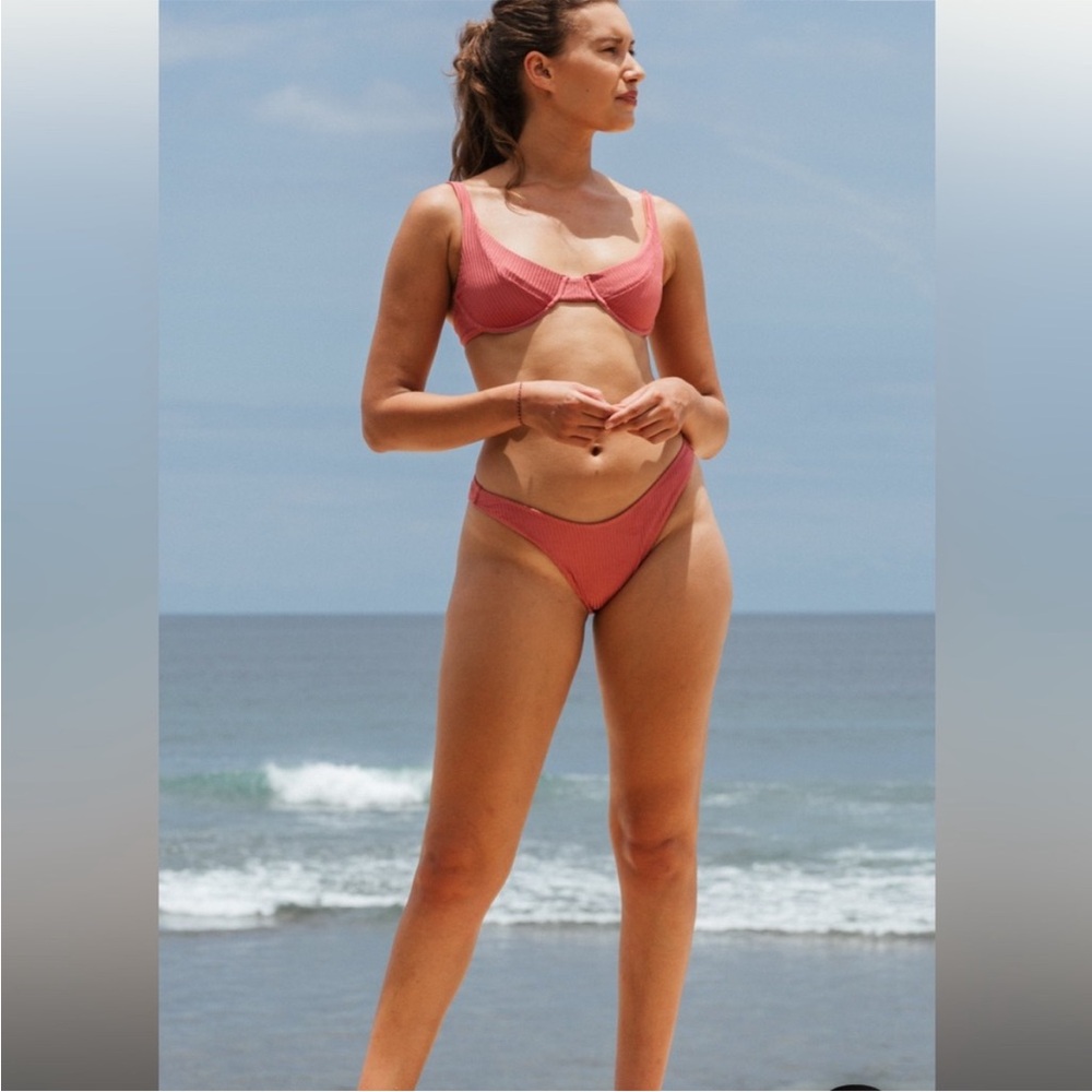 September + Lola Mignot Collaboration Rita Eco Rib Swim Bottom In Guava Pink